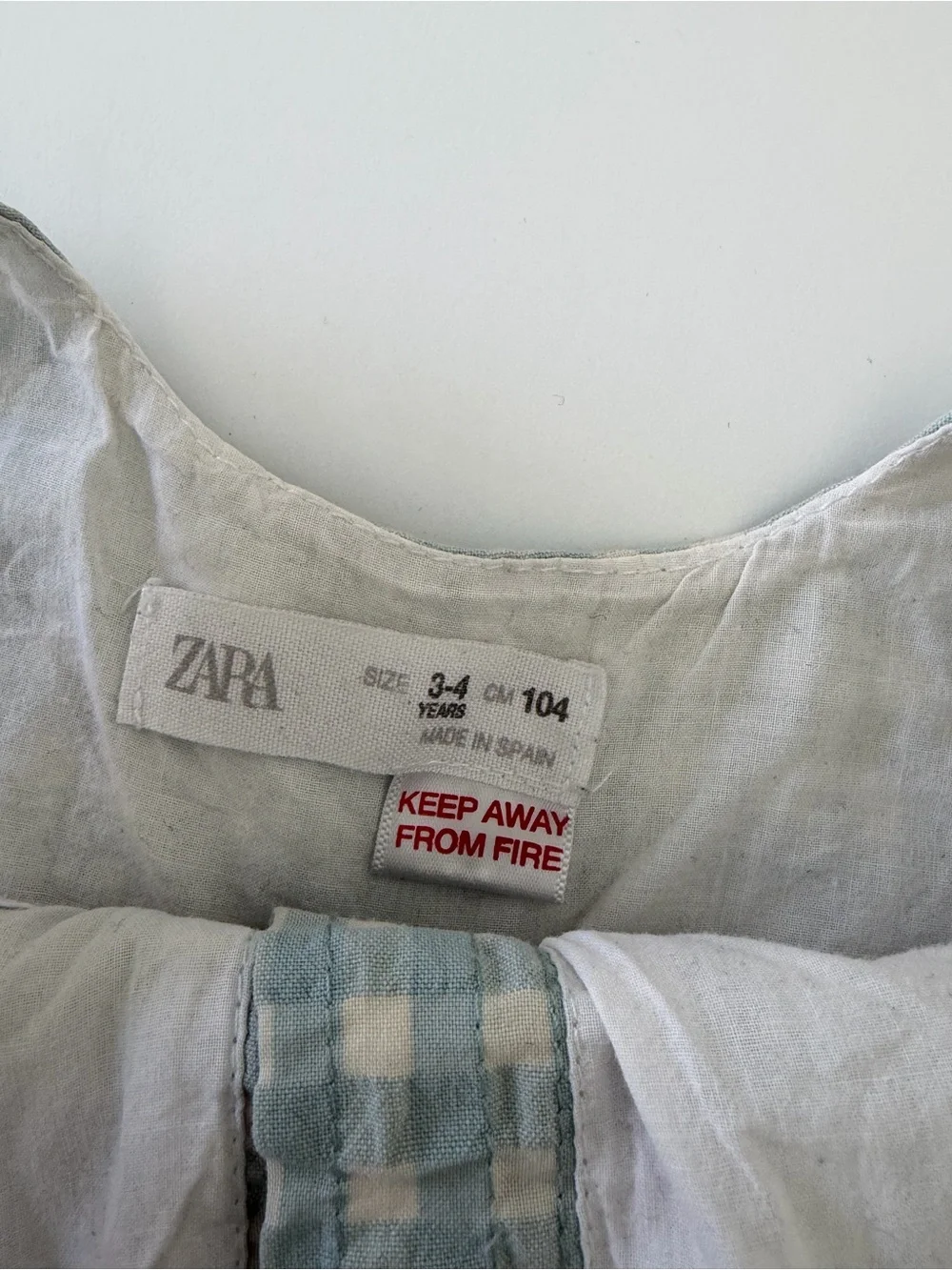 Zara Girls Blue And White Gingham Cotton Dress Size 3-4T PLAY Condition
